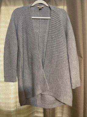 LOFT Gray Open-Front Ribbed Cardigan Sweater
